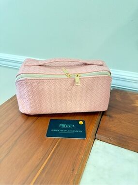 Pink Woven Cosmetic Travel Case NWT
